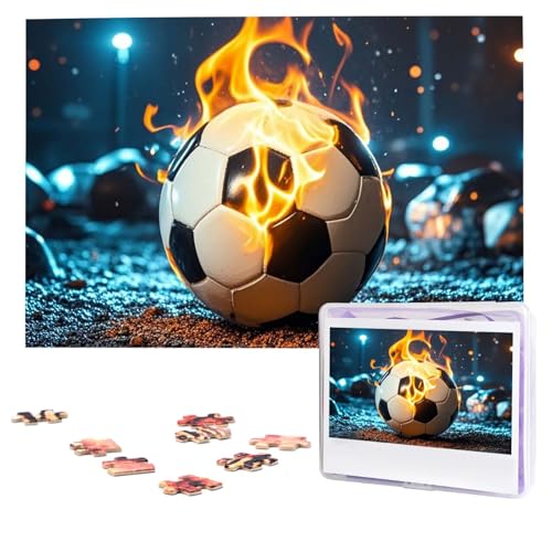 Puzzles, 1000 Teile (74,9 x 50 cm), personalisiertes Puzzle, brennender Fußball, anspruchsvolles Fotopuzzle mit Aufbewahrungstasche, Bilderpuzzle für Erwachsene und Familie von QVUEagriSJ