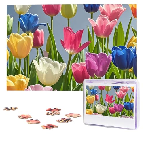 Puzzles, 1000 Teile (74,9 x 50 cm), personalisiertes Puzzle, buntes Tulpenblumen-Puzzle, anspruchsvolles Fotopuzzle mit Aufbewahrungstasche, Bilderpuzzle für Erwachsene und Familie von QVUEagriSJ