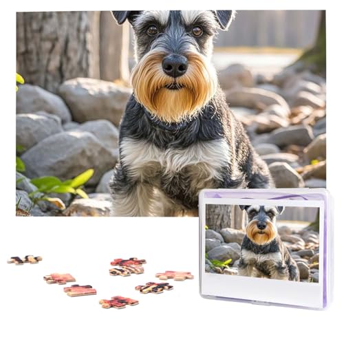 Puzzles, 1000 Teile (74,9 x 50 cm), personalisiertes Puzzle, niedlicher Schnauzer-Hund, herausforderndes Fotopuzzle mit Aufbewahrungstasche, Bilderpuzzle für Erwachsene und Familie von QVUEagriSJ