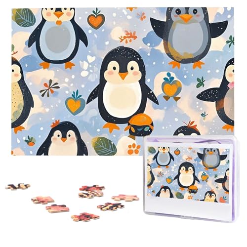 Puzzles, 1000 Teile (74,9 x 50 cm), personalisiertes Puzzle, niedliches Pinguin-Tiermuster, Puzzle, herausforderndes Fotopuzzle mit Aufbewahrungstasche, Bilderpuzzle für Erwachsene und Familie von QVUEagriSJ