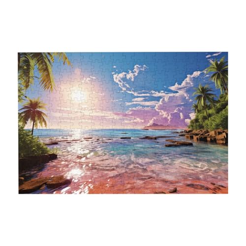 Puzzles, 300 Teile, 25,9 x 38,1 cm, personalisierbar, Sommerstrand mit Palmen, Puzzle, anspruchsvolles Fotopuzzle mit Aufbewahrungstasche, Bilderpuzzle für Erwachsene, Familie von QVUEagriSJ