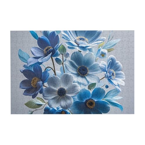 Puzzles, 300 Teile, 25,9 x 38,1 cm, personalisierbar, blau, abstrakte Blumen, Puzzle, anspruchsvolles Fotopuzzle mit Aufbewahrungstasche, Bilderpuzzle für Erwachsene, Familie von QVUEagriSJ