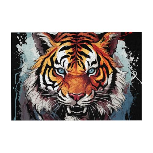 Puzzles, 300 Teile, 25,9 x 38,1 cm, personalisiertes Puzzle, Tiger-Doodle Puzzle, herausforderndes Fotopuzzle mit Aufbewahrungstasche, Bilderpuzzle für Erwachsene, Familie von QVUEagriSJ