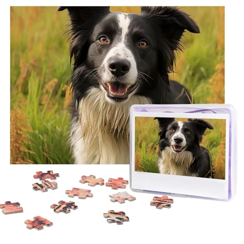 Puzzles, 500 Teile (51,8 x 38,1 cm), personalisierbar, Mohado Border Collie, Hundepuzzle, anspruchsvolles Fotopuzzle mit Aufbewahrungstasche, Bilderpuzzle für Erwachsene, Familie von QVUEagriSJ