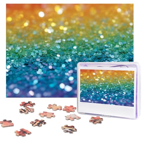 Puzzles, 500 Teile (51,8 x 38,1 cm), personalisierbar, Regenbogen-Glitzer-Hintergrund, Puzzle, anspruchsvolles Fotopuzzle mit Aufbewahrungstasche, Bilderpuzzle für Erwachsene, Familie von QVUEagriSJ