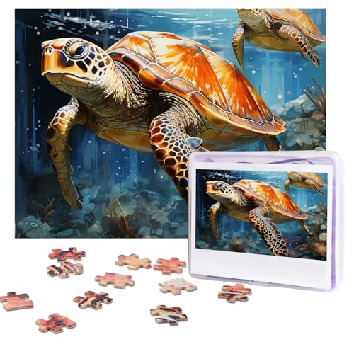 Puzzles, 500 Teile (51,8 x 38,1 cm), personalisierbar, Schildkröte, schwimmend im Meer, Puzzle, anspruchsvolles Fotopuzzle mit Aufbewahrungstasche, Bilderpuzzle für Erwachsene, Familie von QVUEagriSJ