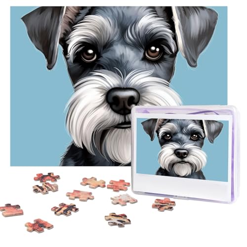 Puzzles, 500 Teile (51,8 x 38,1 cm), personalisierbar, Schnauzer, blaues Puzzle, herausforderndes Fotopuzzle mit Aufbewahrungstasche, Bilderpuzzle für Erwachsene, Familie von QVUEagriSJ