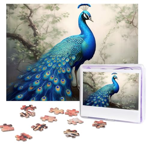 Puzzles, 500 Teile (51,8 x 38,1 cm), personalisierbar, blauer Pfau, Puzzle, anspruchsvolles Fotopuzzle mit Aufbewahrungstasche, Bilderpuzzle für Erwachsene und Familie von QVUEagriSJ