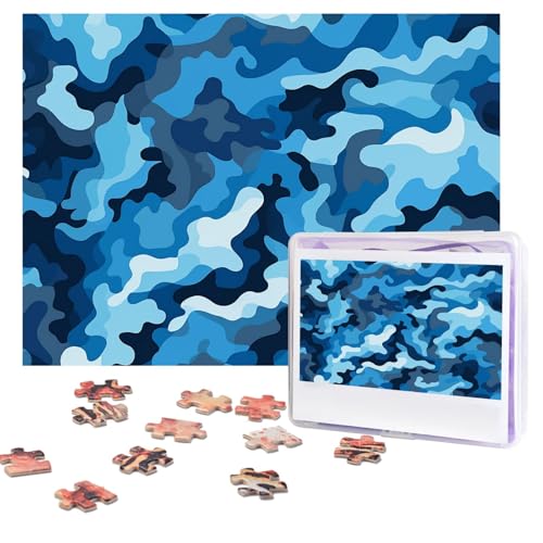 Puzzles, 500 Teile (51,8 x 38,1 cm), personalisierbar, blaues Camouflage-Muster, Puzzle, anspruchsvolles Fotopuzzle mit Aufbewahrungstasche, Bilderpuzzle für Erwachsene, Familie von QVUEagriSJ