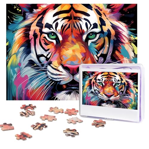 Puzzles, 500 Teile (51,8 x 38,1 cm), personalisierbar, bunt, Tigergesicht, herausforderndes Fotopuzzle mit Aufbewahrungstasche, Bilderpuzzle für Erwachsene und Familie von QVUEagriSJ