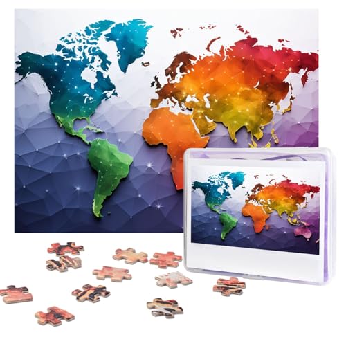 Puzzles, 500 Teile (51,8 x 38,1 cm), personalisierbar, buntes Weltkarten-Puzzle, herausforderndes Fotopuzzle mit Aufbewahrungstasche, Bilderpuzzle für Erwachsene und Familie von QVUEagriSJ