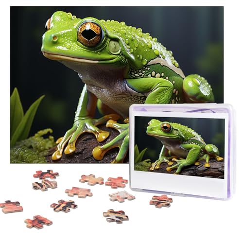 Puzzles, 500 Teile (51,8 x 38,1 cm), personalisierbar, ein grünes Baumfrosch-Puzzle, herausforderndes Fotopuzzle mit Aufbewahrungstasche, Bilderpuzzle für Erwachsene und Familie von QVUEagriSJ