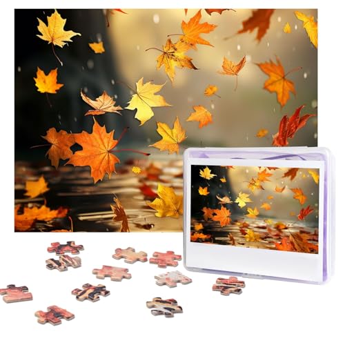 Puzzles, 500 Teile (51,8 x 38,1 cm), personalisierbar, fallende Blätter, Puzzle, herausforderndes Fotopuzzle mit Aufbewahrungstasche, Bilderpuzzle für Erwachsene, Familie von QVUEagriSJ