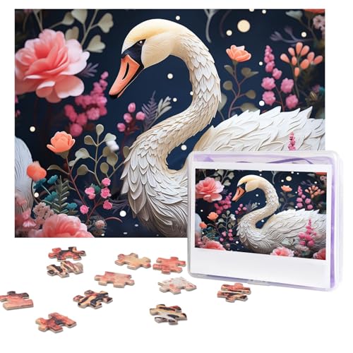 Puzzles, 500 Teile (51,8 x 38,1 cm), personalisierbar, florales Schwan-Puzzle, anspruchsvolles Fotopuzzle mit Aufbewahrungstasche, Bilderpuzzle für Erwachsene, Familie von QVUEagriSJ