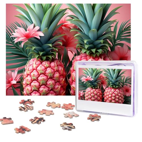 Puzzles, 500 Teile (51,8 x 38,1 cm), personalisierbar, rosa Ananas-Puzzle, anspruchsvolles Fotopuzzle mit Aufbewahrungstasche, Bilderpuzzle für Erwachsene, Familie von QVUEagriSJ