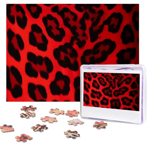 Puzzles, 500 Teile (51,8 x 38,1 cm), personalisierbar, rotes Leopardenmuster, Puzzle, herausforderndes Fotopuzzle mit Aufbewahrungstasche, Bilderpuzzle für Erwachsene, Familie von QVUEagriSJ