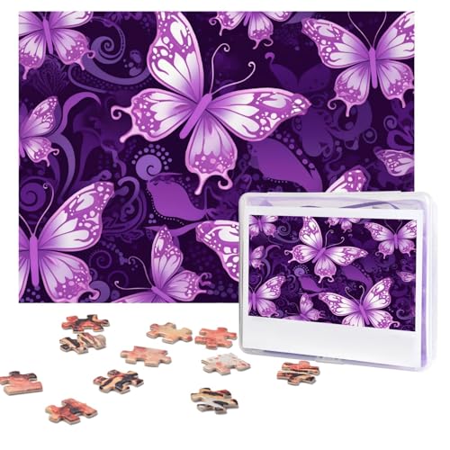 Puzzles, 500 Teile (51,8 x 38,1 cm), personalisierbar, violette Schmetterlinge, Puzzle, herausforderndes Fotopuzzle mit Aufbewahrungstasche, Bilderpuzzle für Erwachsene, Familie von QVUEagriSJ