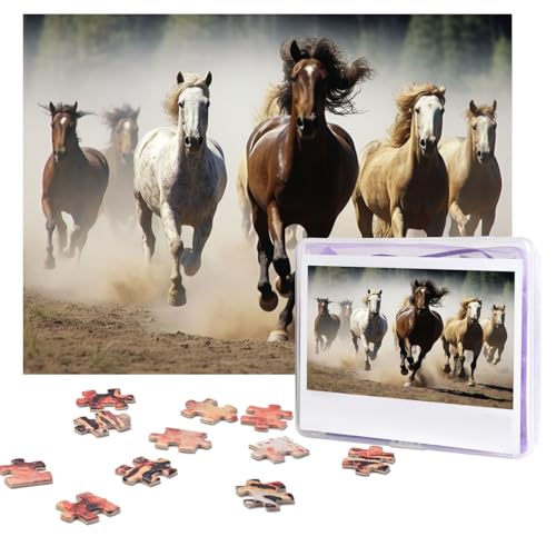 Puzzles, 500 Teile (51,8 x 38,1 cm), personalisierbares Puzzle, Laufpferde, 1 Puzzle, herausforderndes Fotopuzzle mit Aufbewahrungstasche, Bilderpuzzle für Erwachsene, Familie von QVUEagriSJ