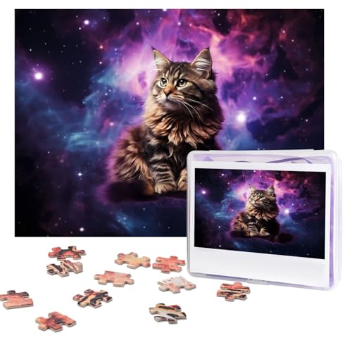 Puzzles, 500 Teile (51,8 x 38,1 cm), personalisierte Puzzle, Katze, die im Nebel sitzt, herausforderndes Fotopuzzle mit Aufbewahrungstasche, Bilderpuzzle für Erwachsene und Familie von QVUEagriSJ