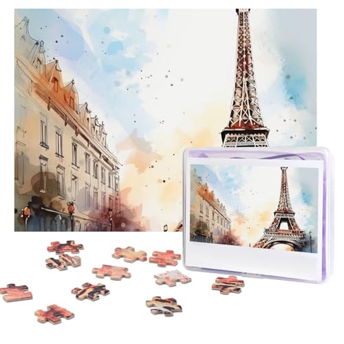 Puzzles, 500 Teile (51,8 x 38,1 cm), personalisiertes Puzzle, Aquarell-Puzzle, Paris-Puzzle, herausforderndes Fotopuzzle mit Aufbewahrungstasche, Bilderpuzzle für Erwachsene und Familie von QVUEagriSJ