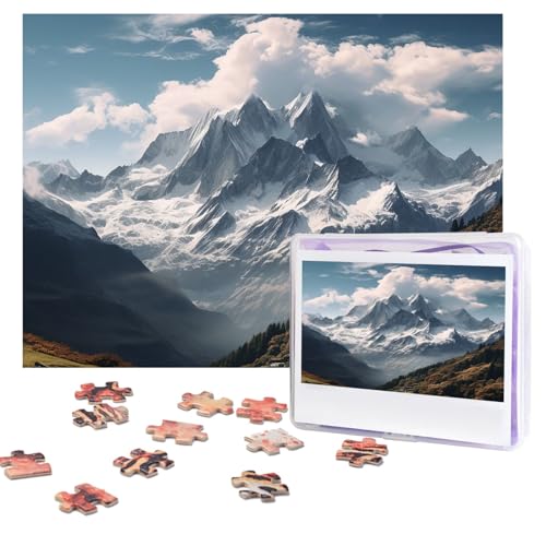 Puzzles, 500 Teile (51,8 x 38,1 cm), personalisiertes Puzzle, Berg und weiße Wolken, Puzzle, anspruchsvolles Fotopuzzle mit Aufbewahrungstasche, Bilderpuzzle für Erwachsene, Familie von QVUEagriSJ