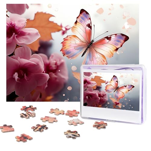 Puzzles, 500 Teile (51,8 x 38,1 cm), personalisiertes Puzzle, Blumenmuster mit Schmetterling, anspruchsvolles Fotopuzzle mit Aufbewahrungstasche, Bilderpuzzle für Erwachsene, Familie von QVUEagriSJ