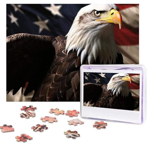 Puzzles, 500 Teile (51,8 x 38,1 cm), personalisiertes Puzzle, Flagge und Weißkopfseeadler, anspruchsvolles Fotopuzzle mit Aufbewahrungstasche, Bilderpuzzle für Erwachsene und Familie von QVUEagriSJ