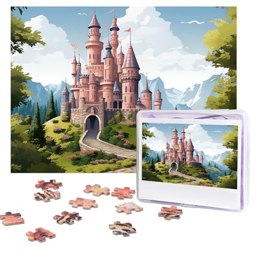 Puzzles, 500 Teile (51,8 x 38,1 cm), personalisiertes Puzzle, Märchenschloss, herausforderndes Fotopuzzle mit Aufbewahrungstasche, Bilderpuzzle für Erwachsene, Familie von QVUEagriSJ