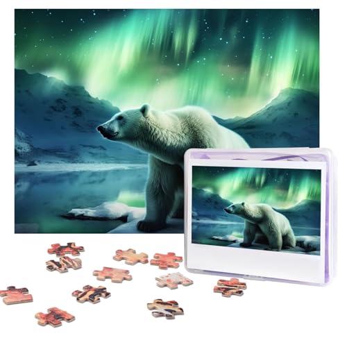 Puzzles, 500 Teile (51,8 x 38,1 cm), personalisiertes Puzzle, Nordlichter, Bärenpuzzle, herausforderndes Fotopuzzle mit Aufbewahrungstasche, Bilderpuzzle für Erwachsene, Familie von QVUEagriSJ