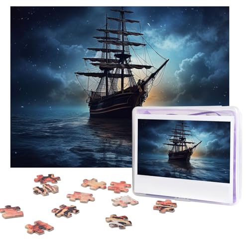 Puzzles, 500 Teile (51,8 x 38,1 cm), personalisiertes Puzzle, Schiff auf dunklem Nachtmeer, herausforderndes Fotopuzzle mit Aufbewahrungstasche, Bilderpuzzle für Erwachsene, Familie von QVUEagriSJ