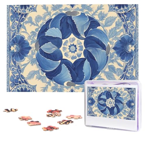 Puzzles 1000 Teile (74,9 x 50 cm), personalisiertes Puzzle, Bohemian-Blau, anspruchsvolles Fotopuzzle mit Aufbewahrungstasche, Bilderpuzzle für Erwachsene und Familie von QVUEagriSJ