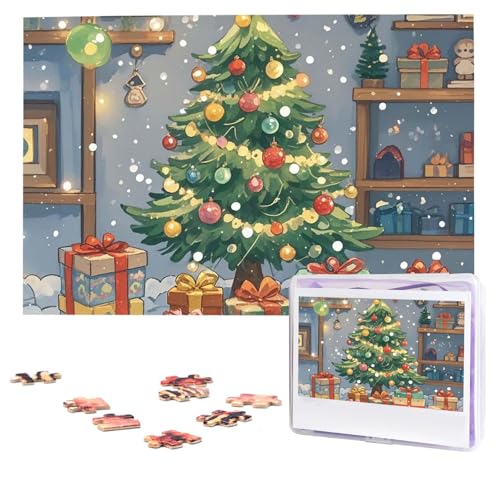 Puzzles 1000 Teile (74,9 x 50 cm), personalisiertes Puzzle, Weihnachtsbaum und Geschenke, Puzzle, anspruchsvolles Fotopuzzle mit Aufbewahrungstasche, Bilderpuzzle für Erwachsene und Familie von QVUEagriSJ