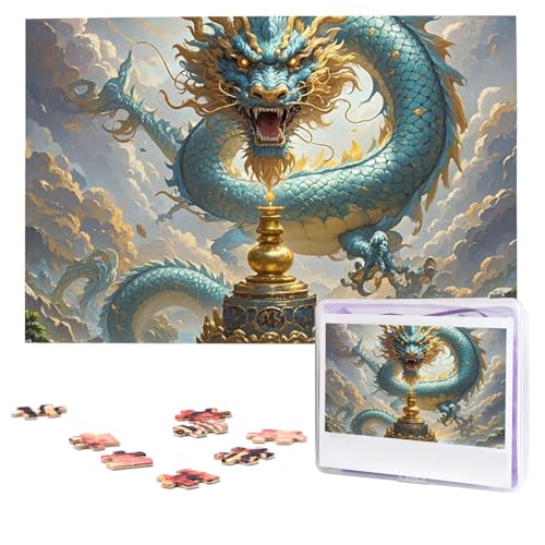 Puzzles 1000 Teile (74,9 x 50 cm), personalisiertes Puzzle, chinesischer Drache, Ölgemälde, Puzzle, anspruchsvolles Fotopuzzle mit Aufbewahrungstasche, Bilderpuzzle für Erwachsene und Familie von QVUEagriSJ