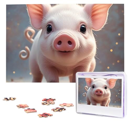 Puzzles 1000 Teile (74,9 x 50 cm), personalisiertes Puzzle, niedliches Schwein, herausforderndes Fotopuzzle mit Aufbewahrungstasche, Bilderpuzzle für Erwachsene und Familie von QVUEagriSJ