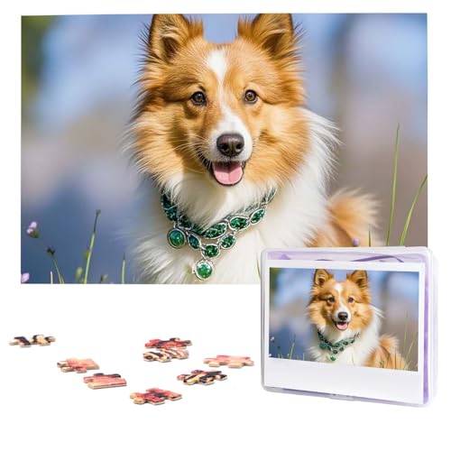 Puzzles 1000 Teile (74,9 x 50 cm), personalisiertes Puzzle, niedliches Shetland-Hunde-Puzzle, herausforderndes Fotopuzzle mit Aufbewahrungstasche, Bilderpuzzle für Erwachsene und Familie von QVUEagriSJ