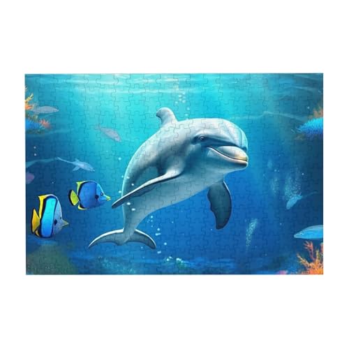 Puzzles 300 Teile, 25,9 x 38,1 cm, personalisiertes Puzzle, Unterwasserwelt, Delfin, Fisch-Puzzle, herausforderndes Fotopuzzle mit Aufbewahrungstasche, Bilderpuzzle für Erwachsene, Familie von QVUEagriSJ