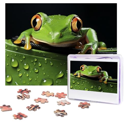 Puzzles 500 Teile (51,8 x 38,1 cm), personalisierbar, ein Baumfrosch steckt seinen Kopf aus einem Blatt, Reißverschlusstasche, Puzzle, herausforderndes Fotopuzzle mit Aufbewahrungstasche, Bilderpuzzle von QVUEagriSJ