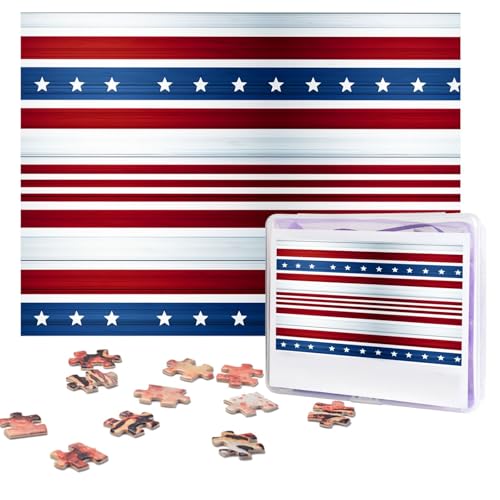 Puzzles 500 Teile (51,8 x 38,1 cm), personalisierbar, patriotische Streifen auf weißem Hintergrund, Puzzle, anspruchsvolles Fotopuzzle mit Aufbewahrungstasche, Bilderpuzzle für Erwachsene, Familie von QVUEagriSJ