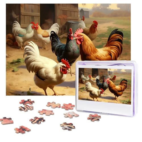 Puzzles 500 Teile (51,8 x 38,1 cm), personalisiertes Puzzle, Bauernhof-Hühner-Puzzle, anspruchsvolles Fotopuzzle mit Aufbewahrungstasche, Bilderpuzzle für Erwachsene, Familie von QVUEagriSJ