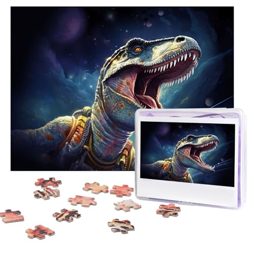 Puzzles 500 Teile (51,8 x 38,1 cm), personalisiertes Puzzle, Dinosaurier im Weltraum, herausforderndes Fotopuzzle mit Aufbewahrungstasche, Bilderpuzzle für Erwachsene, Familie von QVUEagriSJ