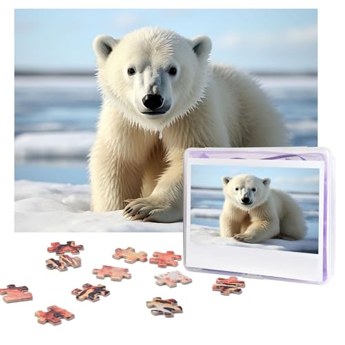 Puzzles 500 Teile (51,8 x 38,1 cm), personalisiertes Puzzle, Jungtier, Eisbär-Puzzle, herausforderndes Fotopuzzle mit Aufbewahrungstasche, Bilderpuzzle für Erwachsene und Familie von QVUEagriSJ