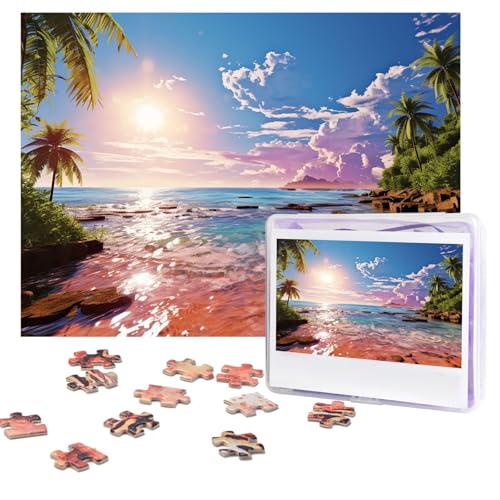 Puzzles 500 Teile (51,8 x 38,1 cm), personalisiertes Puzzle, Sommer, Strand mit Palmen, Puzzle, anspruchsvolles Fotopuzzle mit Aufbewahrungstasche, Bilderpuzzle für Erwachsene, Familie von QVUEagriSJ