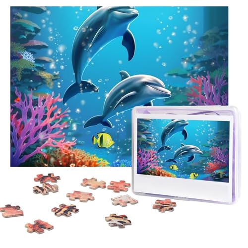 Puzzles 500 Teile (51,8 x 38,1 cm), personalisiertes Puzzle, Unterwasserwelt, Delfine, Korallen-Puzzle, herausforderndes Fotopuzzle mit Aufbewahrungstasche, Bilderpuzzle für Erwachsene, Familie von QVUEagriSJ