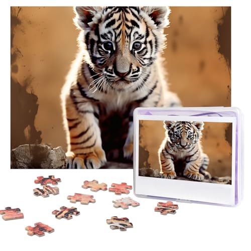 Puzzles 500 Teile (51,8 x 38,1 cm), personalisiertes Puzzle, ein Tigerjunges, herausforderndes Fotopuzzle mit Aufbewahrungstasche, Bilderpuzzle für Erwachsene und Familie von QVUEagriSJ