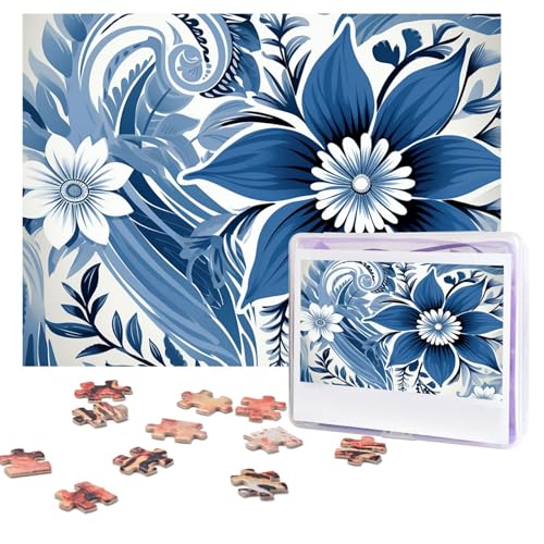 Puzzles 500 Teile (51,8 x 38,1 cm), personalisiertes Puzzle, weißes und blaues Muster, herausforderndes Fotopuzzle mit Aufbewahrungstasche, Bilderpuzzle für Erwachsene, Familie von QVUEagriSJ