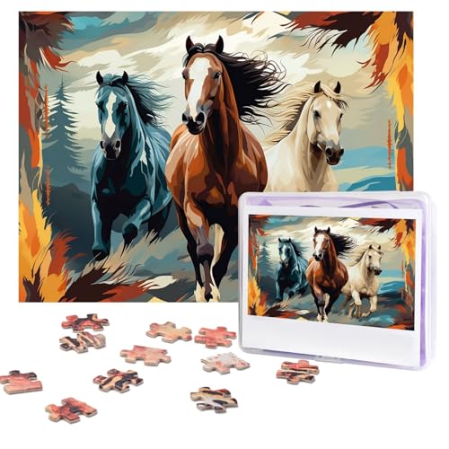 Puzzles 500 Teile (51,8 x 38,1 cm) Personalisierte Puzzles Ein Muster mit Pferden als Hintergrund Puzzle Herausforderndes Fotopuzzle mit Aufbewahrungstasche Bilderpuzzle für Erwachsene Familie von QVUEagriSJ