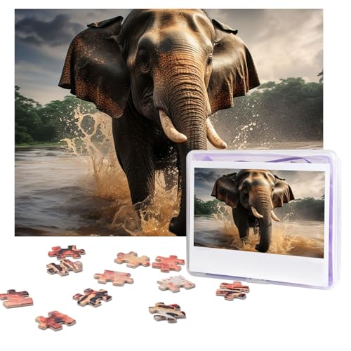 Puzzles 500 Teile (51,8 x 38,1 cm) Personalisierte Puzzles Elefant Spritzwasser Puzzle Herausforderndes Fotopuzzle mit Aufbewahrungstasche Bilderpuzzle für Erwachsene Familie von QVUEagriSJ