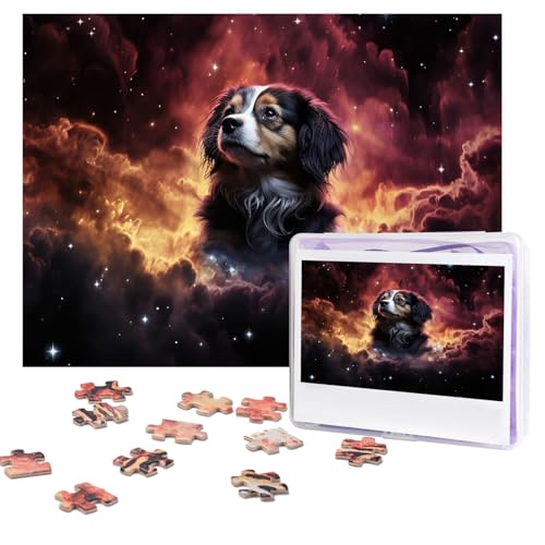 Puzzles 500 Teile (51,8 x 38,1 cm) Personalisierte Puzzles Es gibt einen Hund in der Mitte des interstellaren Nebels, herausforderndes Fotopuzzle mit Aufbewahrungstasche, Bilderpuzzle für Erwachsene von QVUEagriSJ