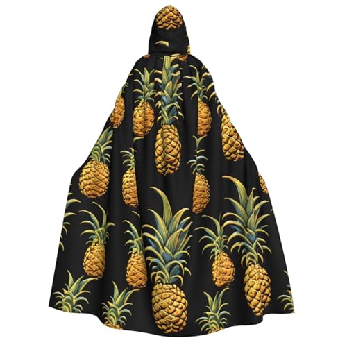 QVUEagriSJ Kapuzenumhang Halloween Kapuzenumhang Unisex Halloween Umhang Ananas Druck auf schwarzem Hintergrund Kapuzenmantel Cosplay Kostüme von QVUEagriSJ