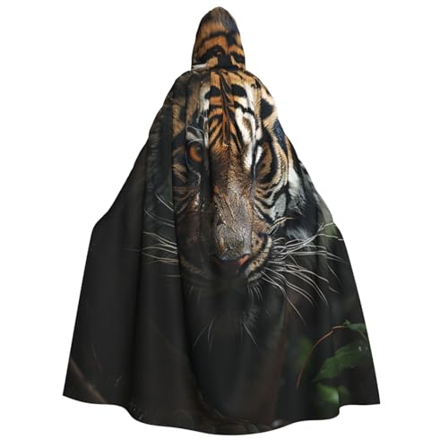 QVUEagriSJ Kapuzenumhang Halloween Kapuzenumhang Unisex Halloween Umhang Ein Tiger im Dunkeln Kapuzenmantel Cosplay Kostüme von QVUEagriSJ